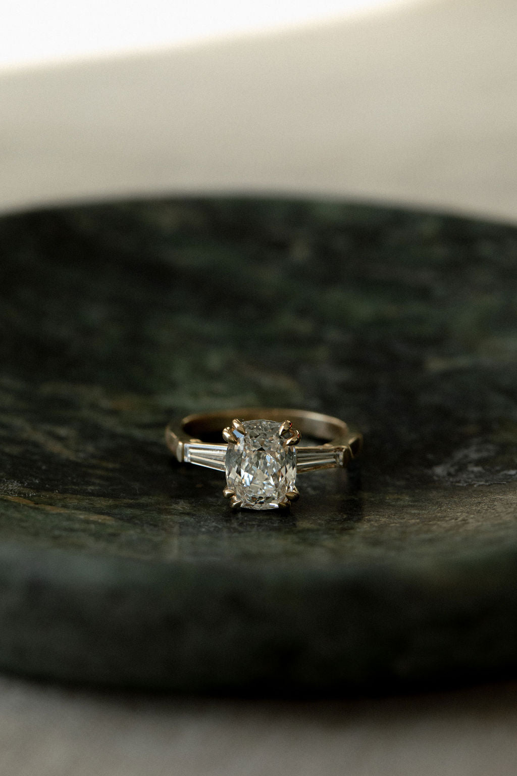 2.65 CT Elongated Cushion Three Stone Lab Grown Diamond Engagement Ring