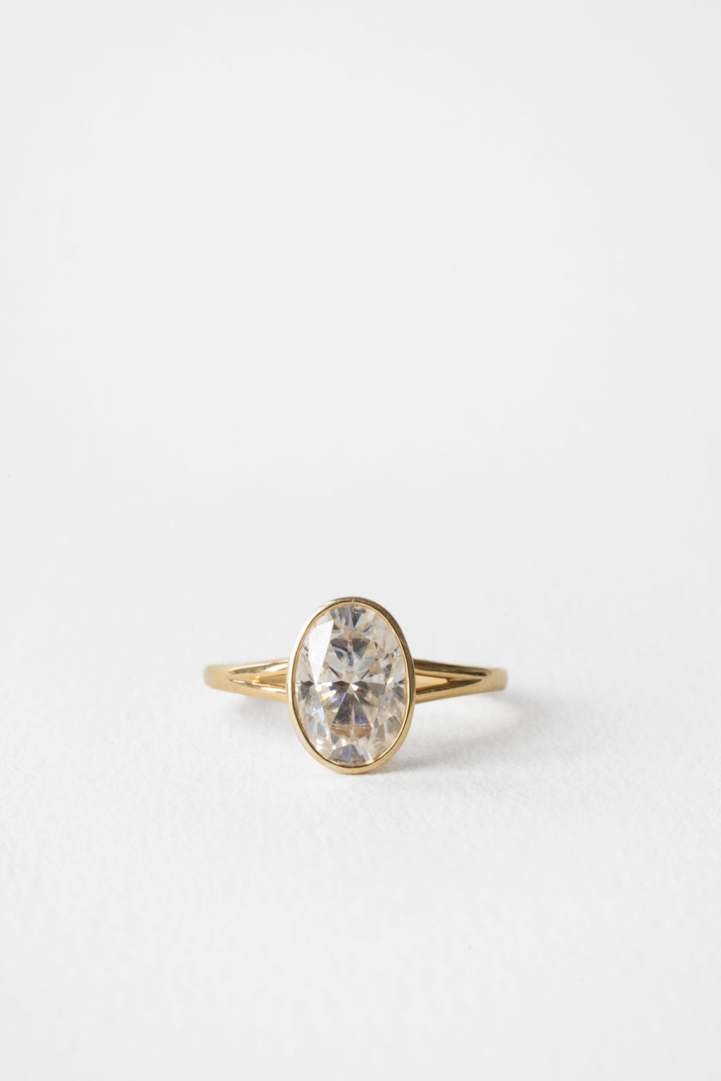 2.10 CT Oval Split Shank Bezel Lab Grown Diamond Engagement Ring
