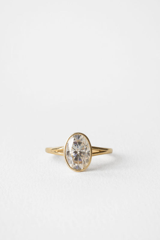 2.10 CT Oval Split Shank Bezel Lab Grown Diamond Engagement Ring
