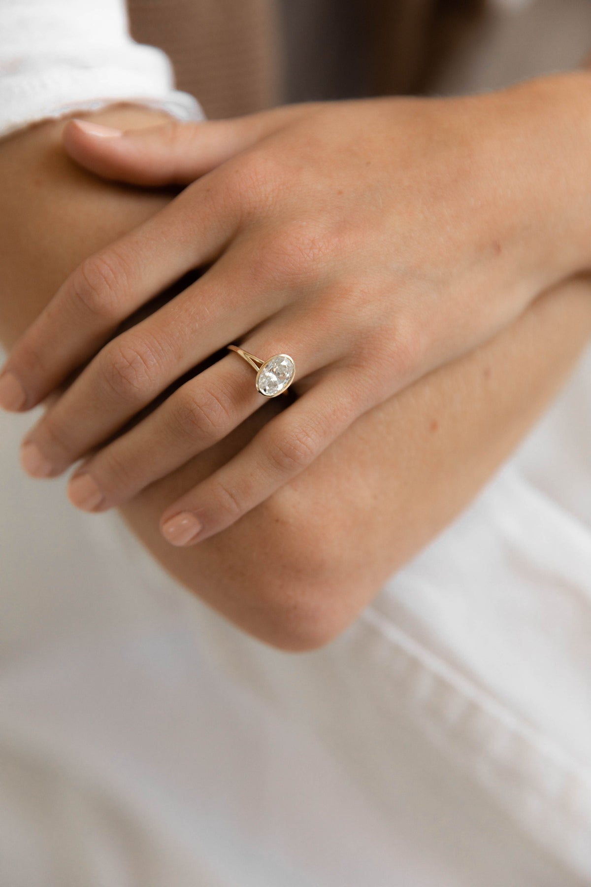 2.10 CT Oval Split Shank Bezel Lab Grown Diamond Engagement Ring