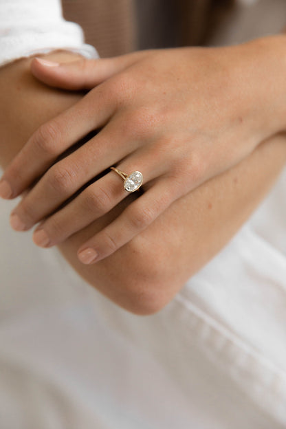 2.10 CT Oval Split Shank Bezel Lab Grown Diamond Engagement Ring