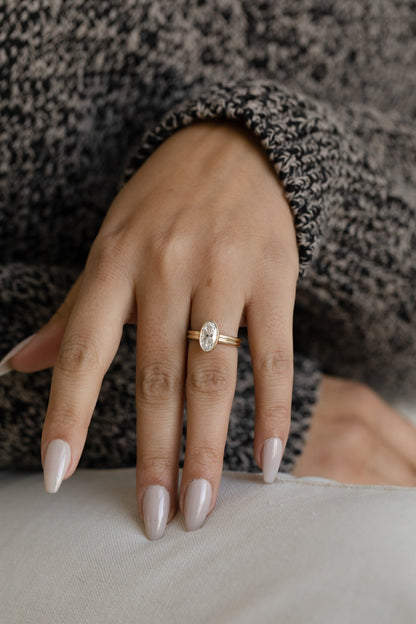 1.50 CT Moval Bezel Lab Grown Diamond Engagement Ring