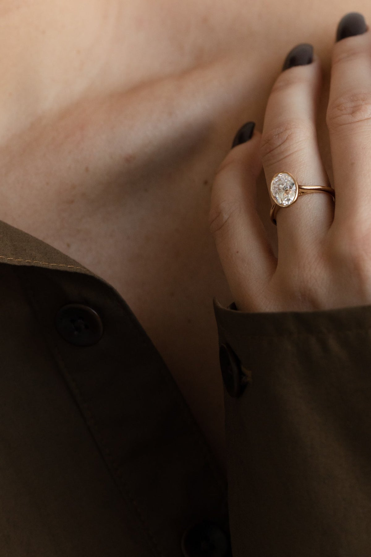 2.20 CT Oval Bezel Lab Grown Diamond Engagement Ring