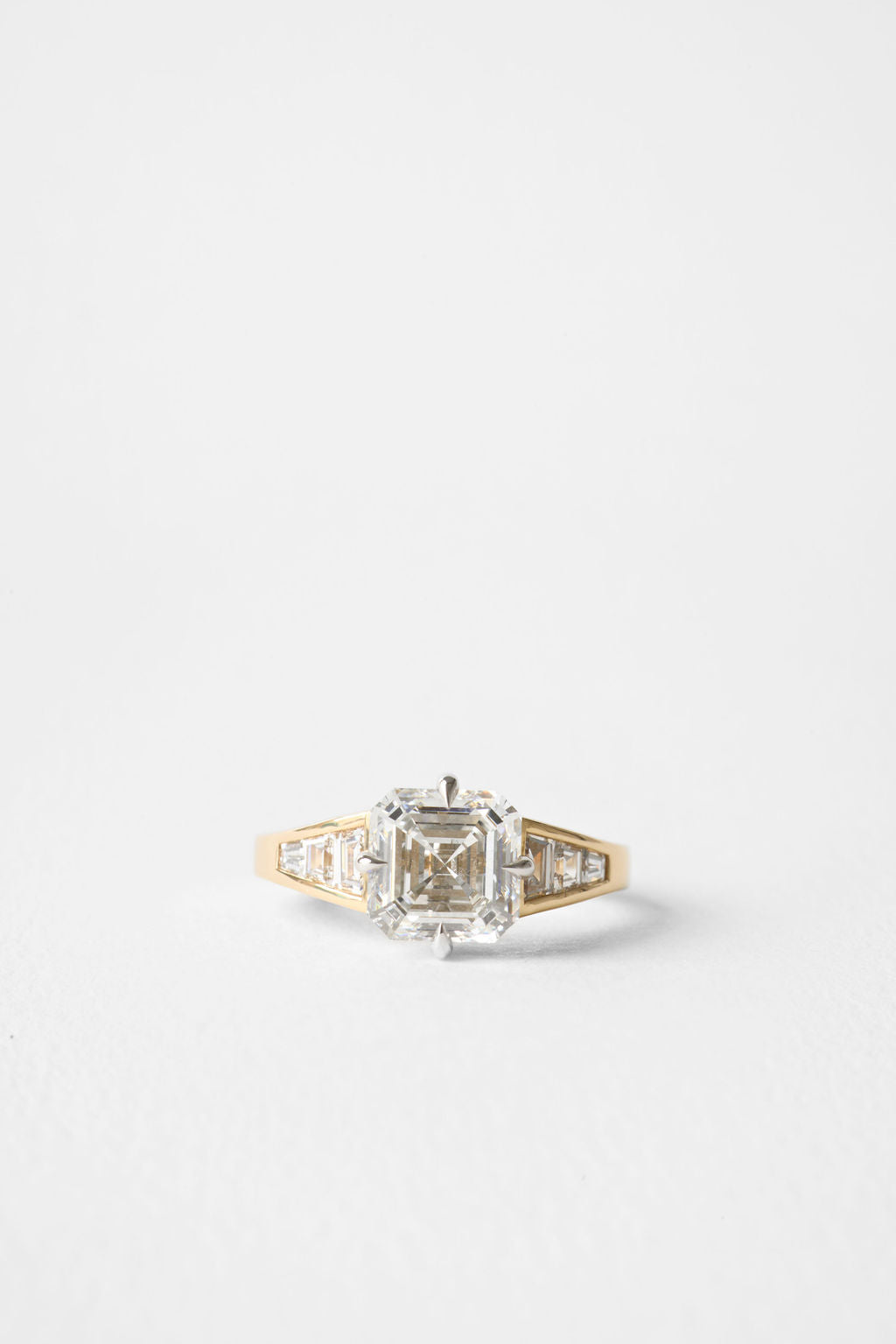 3.10 CT Asscher Pavé Lab Grown Diamond Engagement Ring with Trapezoid Diamond Accents