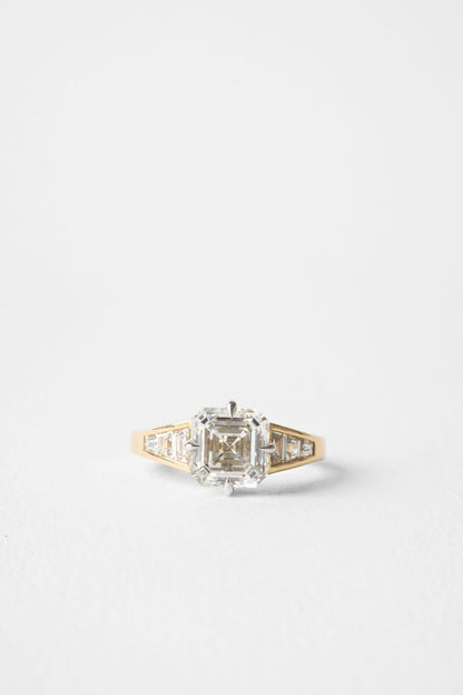 3.10 CT Asscher Pavé Lab Grown Diamond Engagement Ring with Trapezoid Diamond Accents