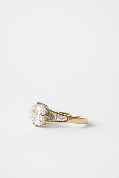 3.10 CT Asscher Pavé Lab Grown Diamond Engagement Ring with Trapezoid Diamond Accents
