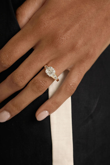3.10 CT Asscher Pavé Lab Grown Diamond Engagement Ring with Trapezoid Diamond Accents