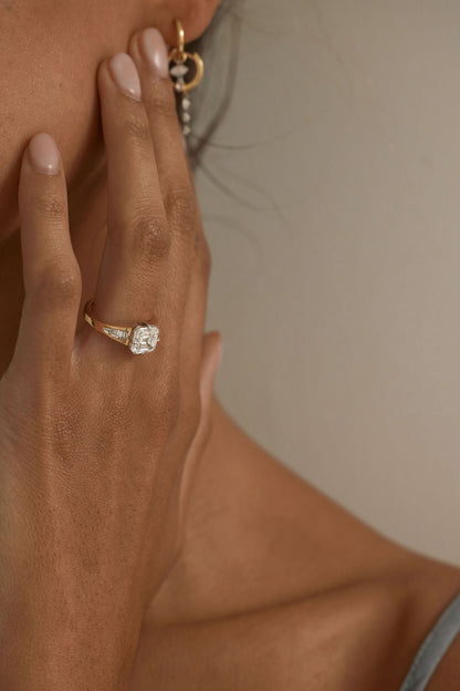 3.10 CT Asscher Pavé Lab Grown Diamond Engagement Ring with Trapezoid Diamond Accents