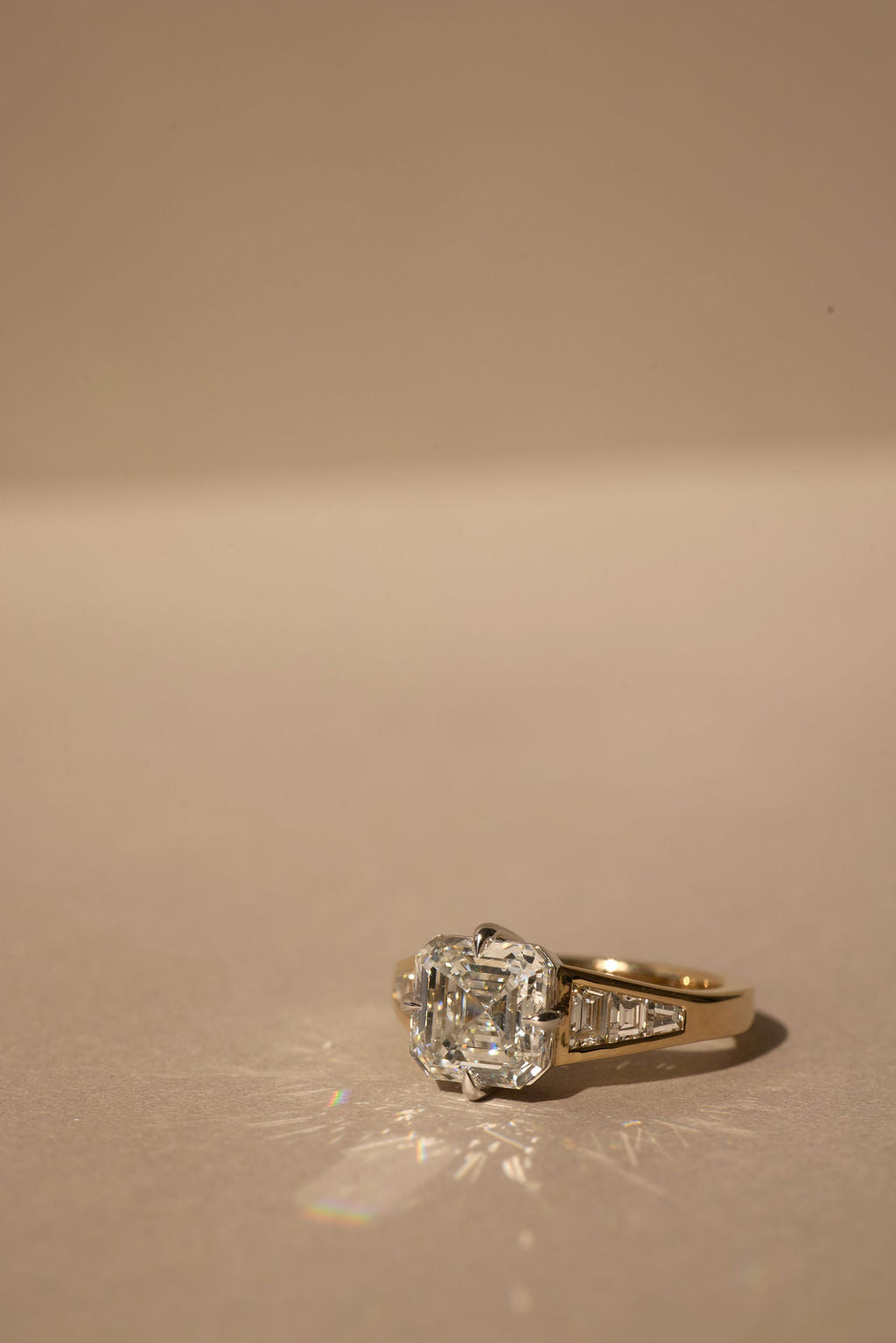 3.10 CT Asscher Pavé Lab Grown Diamond Engagement Ring with Trapezoid Diamond Accents