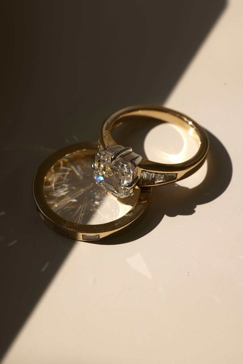 3.10 CT Asscher Pavé Lab Grown Diamond Engagement Ring with Trapezoid Diamond Accents