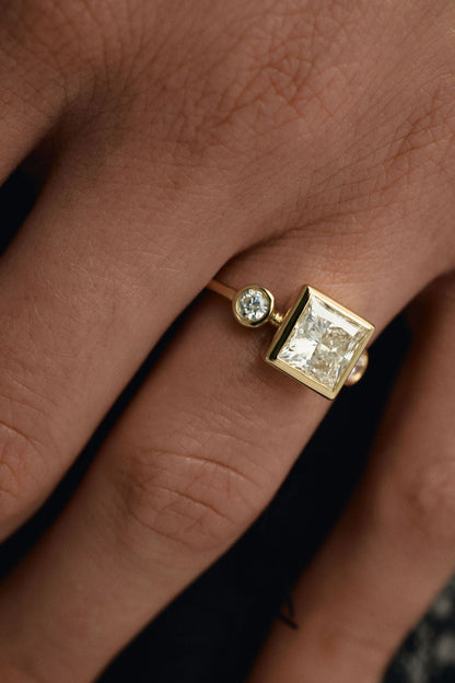 2.12 CT Princess Three Stone Lab Grown Diamond Engagement Ring with Round Diamond Accents