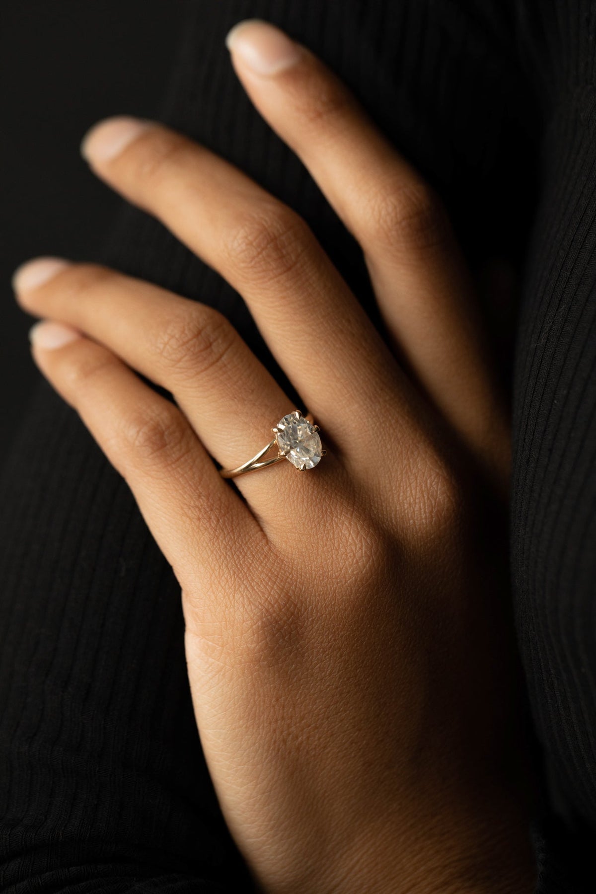 2.10 CT Oval Split Shank Lab Grown Diamond Engagement Ring
