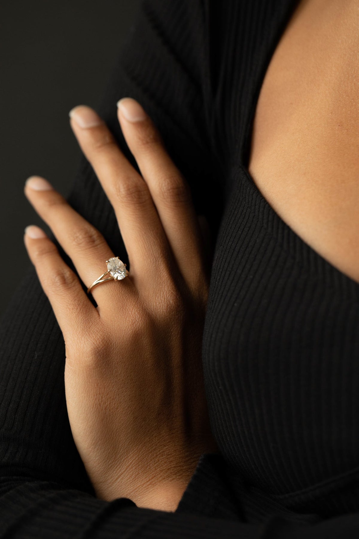 2.10 CT Oval Split Shank Lab Grown Diamond Engagement Ring