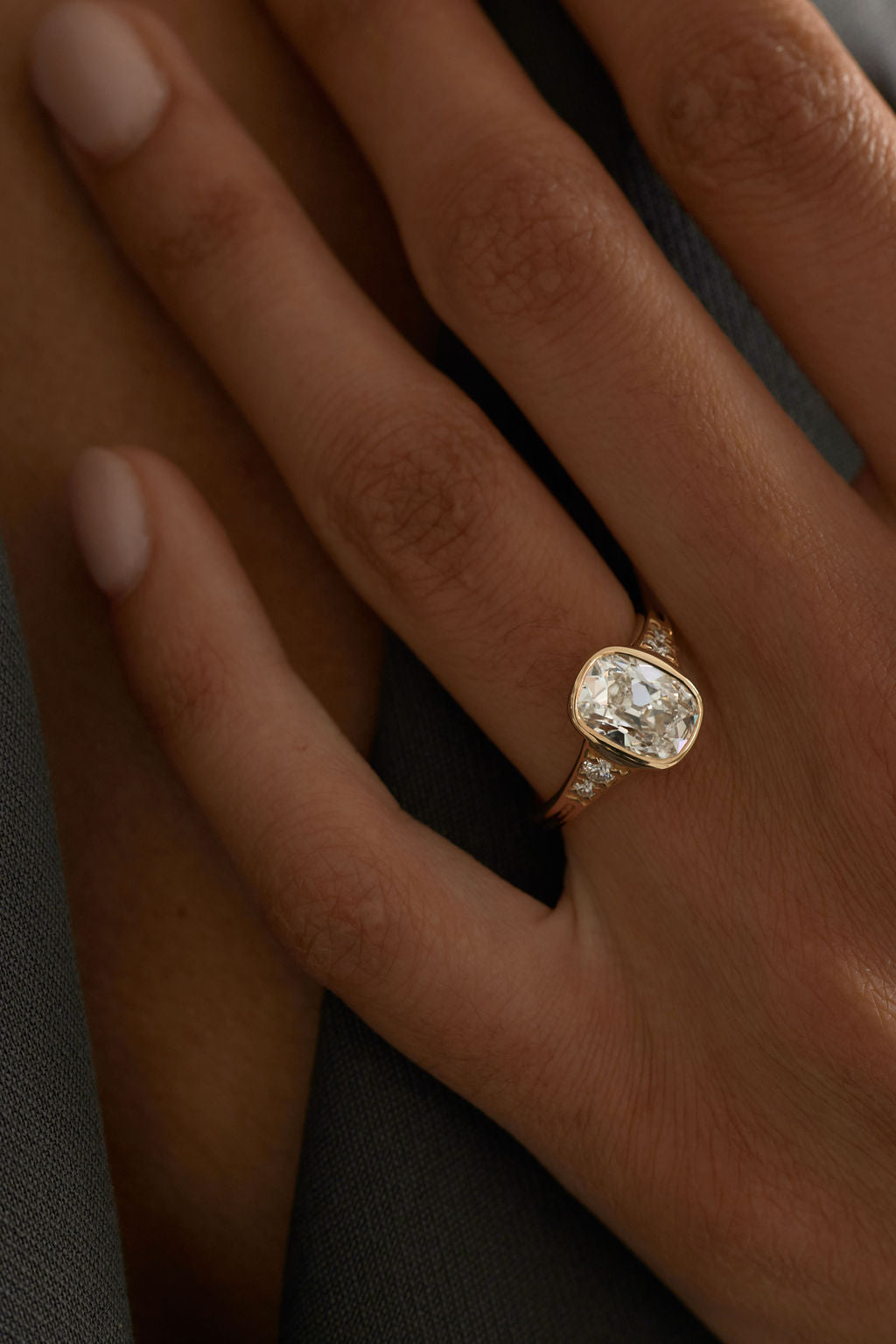 2.65 CT Antique Cushion Bezel Pavé Lab Grown Diamond Engagement Ring