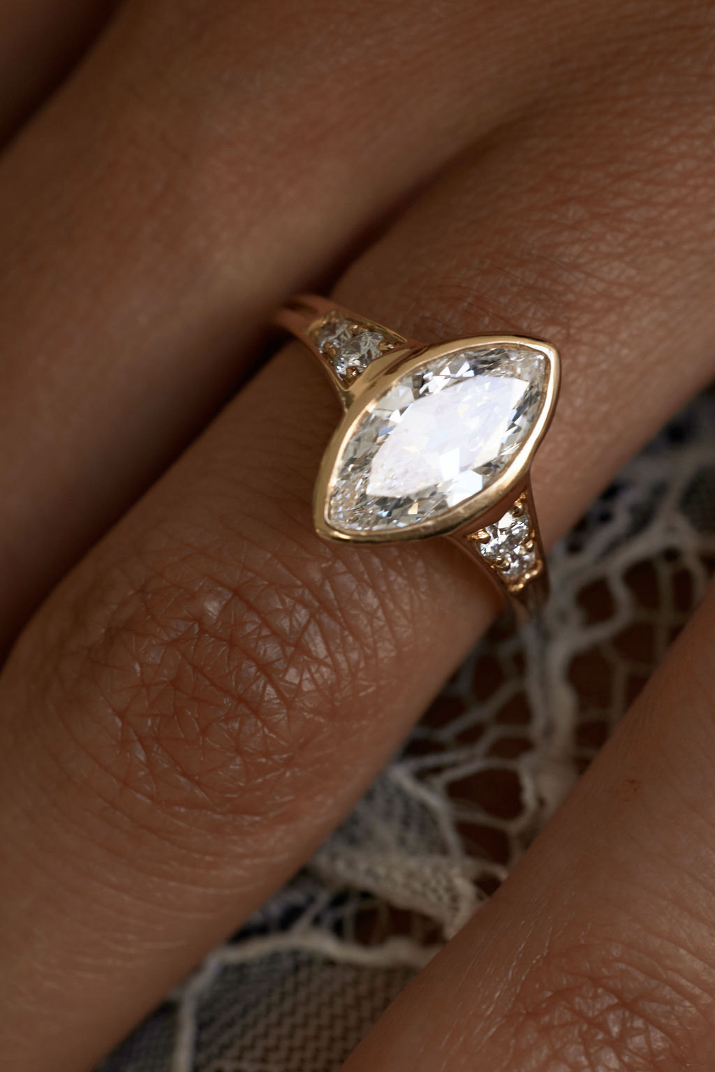 2.65 CT Marquise Bezel Pavé Lab Grown Diamond Engagement Ring