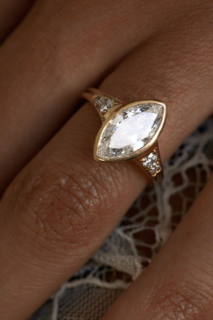 2.65 CT Marquise Bezel Pavé Lab Grown Diamond Engagement Ring
