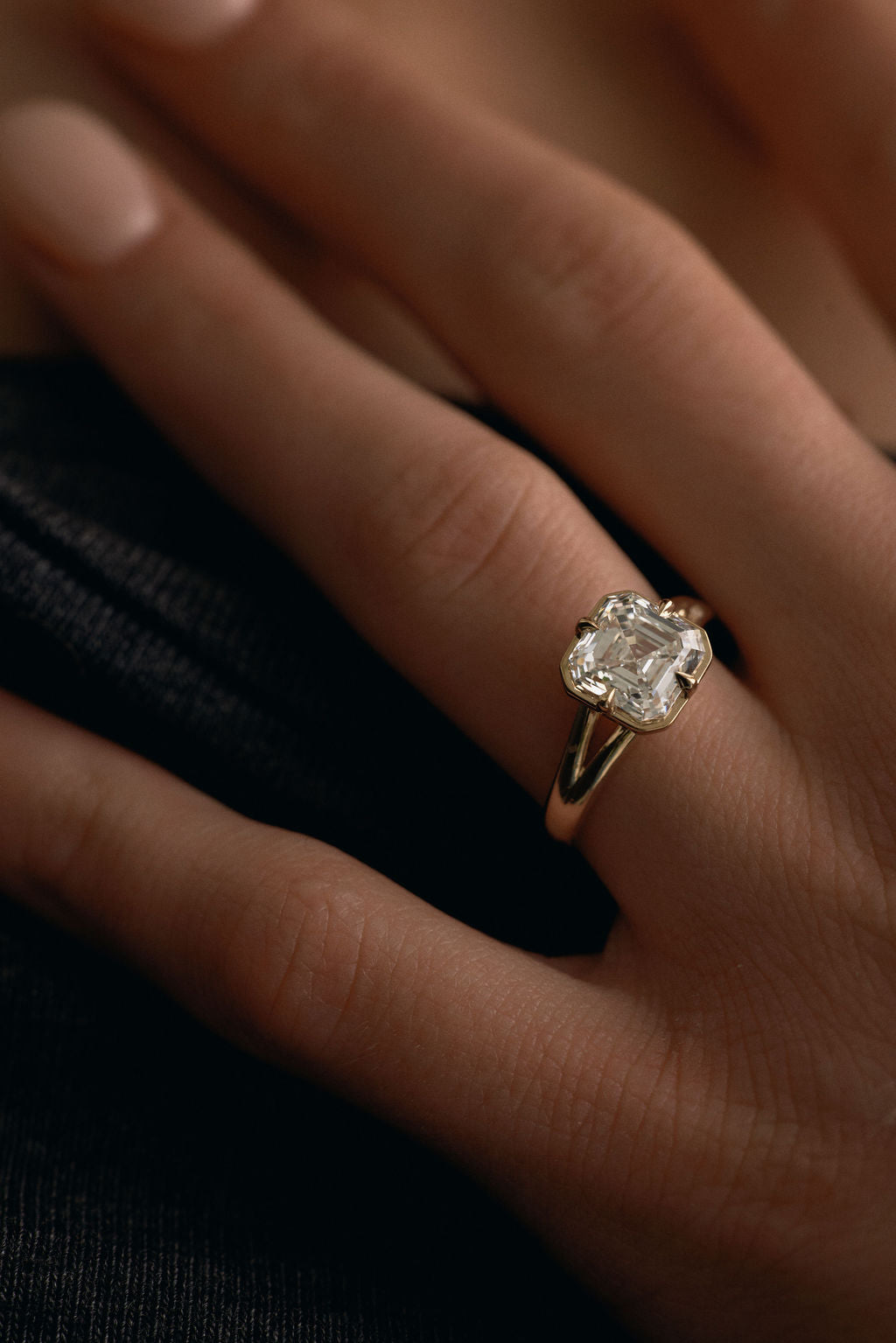 2.35 CT Asscher Split Shank Bezel Lab Grown Diamond Engagement Ring
