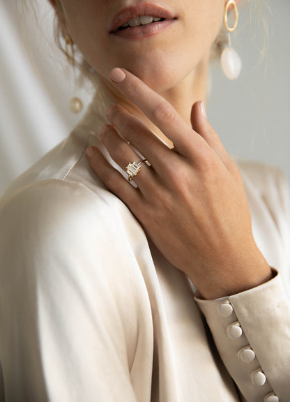 1.87 CT Emerald Three Stone Lab Grown Diamond Engagement Ring with Emerald Cut Side Stones