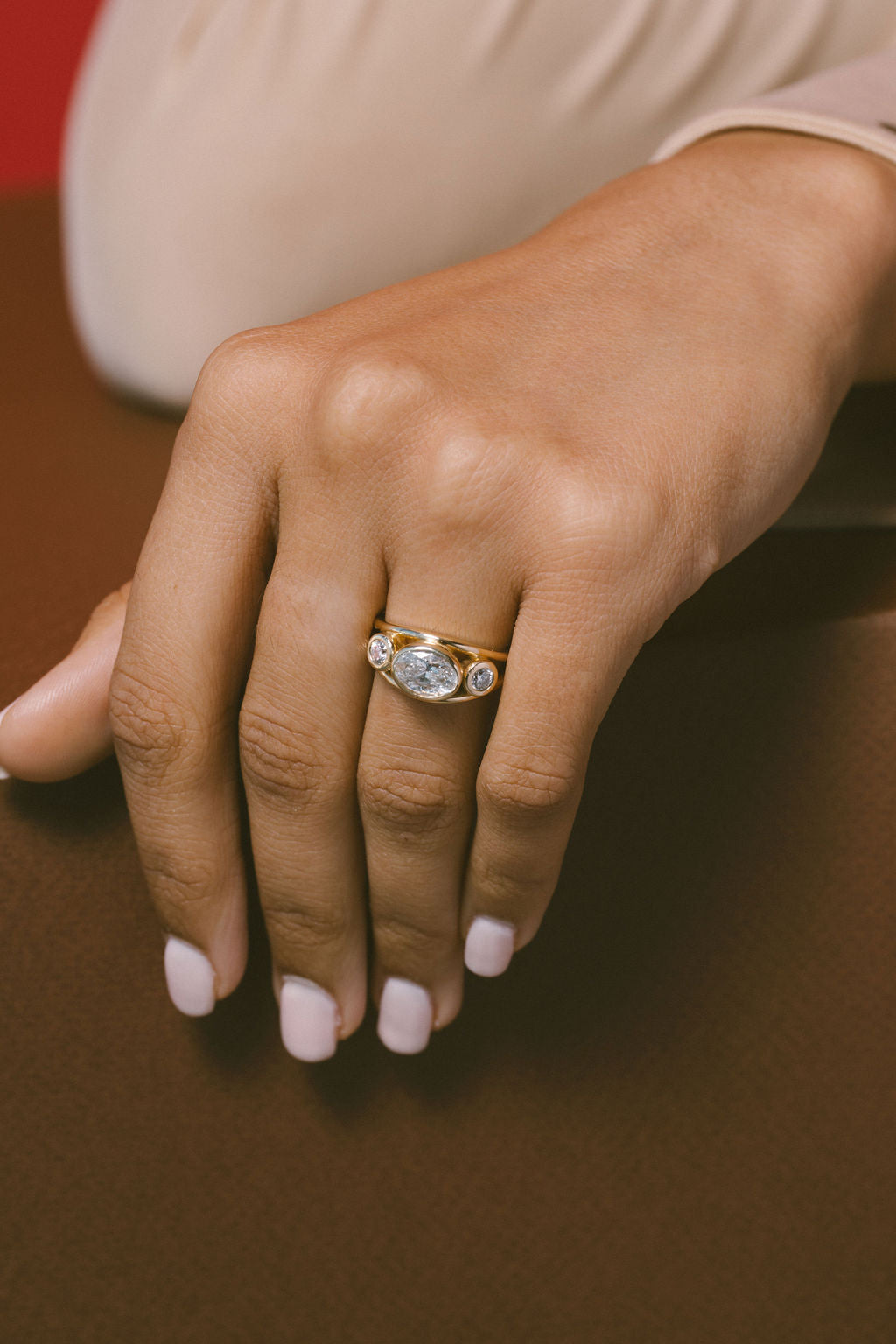 2.10 CT Round Three Stone Signet Lab Grown Diamond Engagement Ring