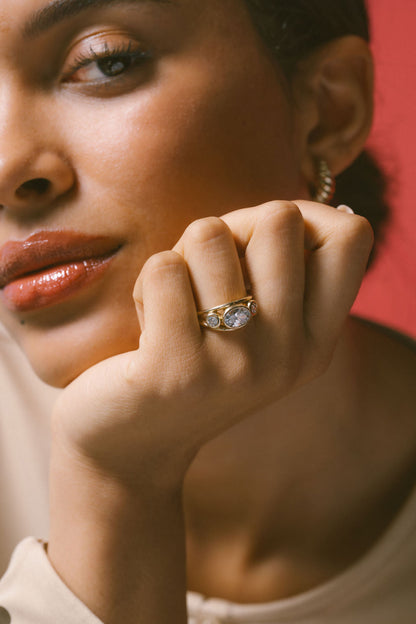2.10 CT Round Three Stone Signet Lab Grown Diamond Engagement Ring