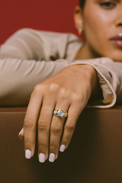 2.10 CT Round Three Stone Signet Lab Grown Diamond Engagement Ring