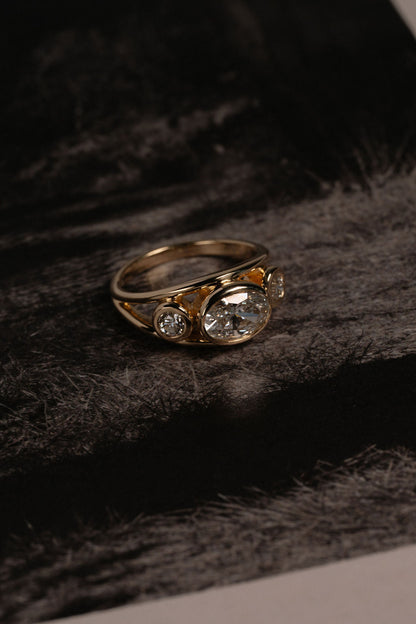 2.10 CT Round Three Stone Signet Lab Grown Diamond Engagement Ring