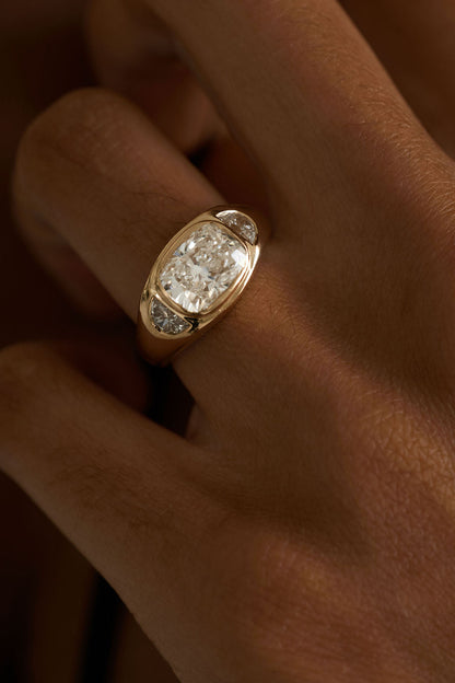 3.82 CT Cushion Signet Three Stone Lab Grown Diamond Engagement Ring