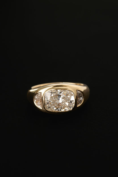 3.82 CT Cushion Signet Three Stone Lab Grown Diamond Engagement Ring