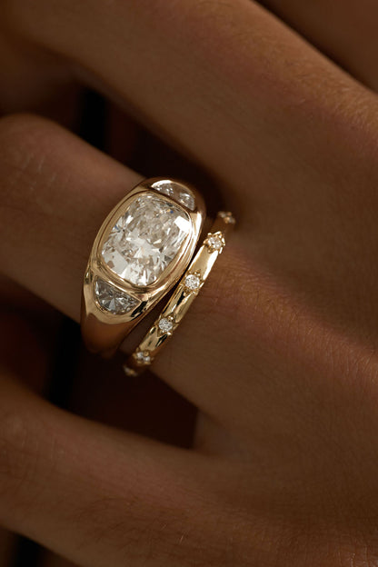 3.82 CT Cushion Signet Three Stone Lab Grown Diamond Engagement Ring