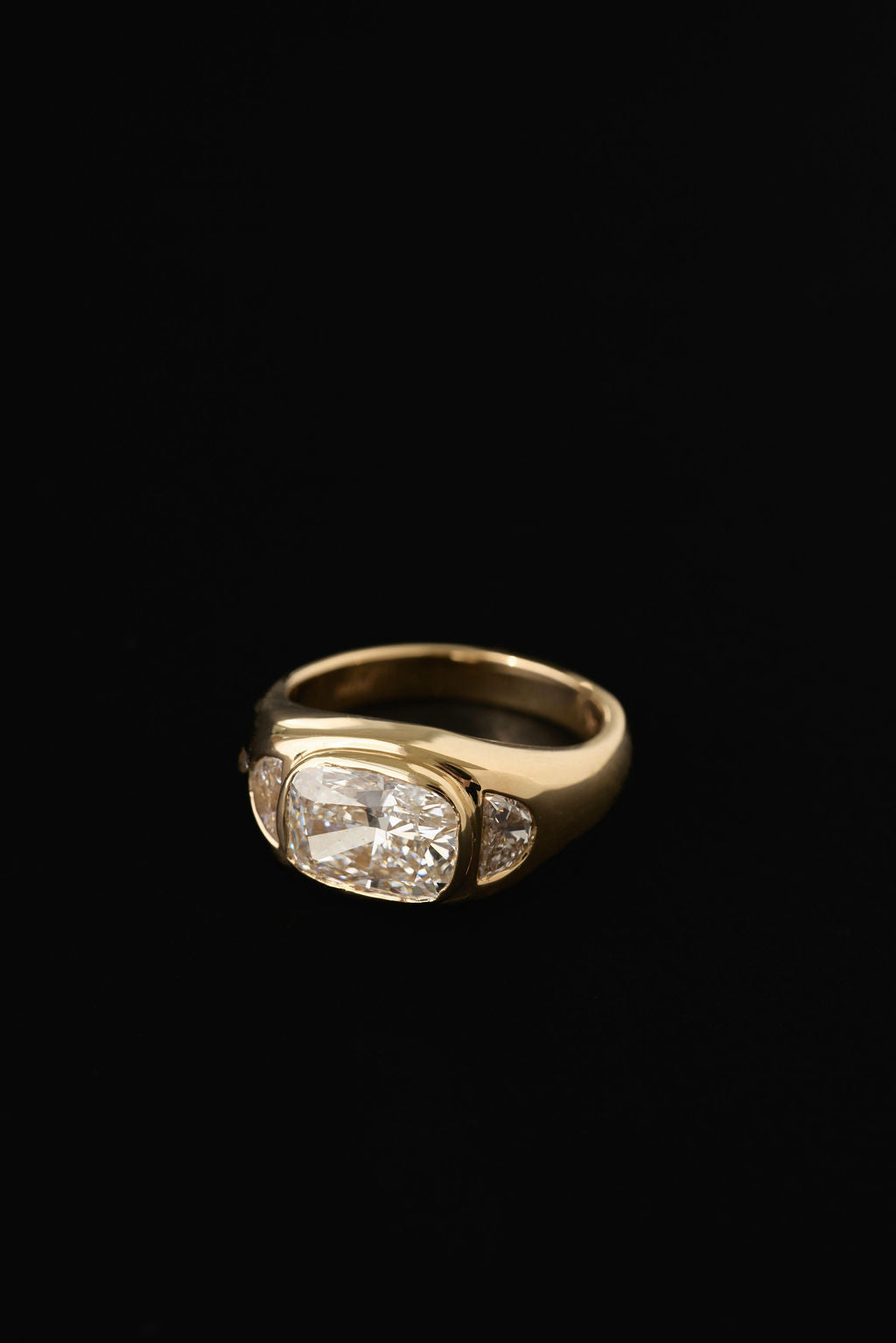 3.82 CT Cushion Signet Three Stone Lab Grown Diamond Engagement Ring