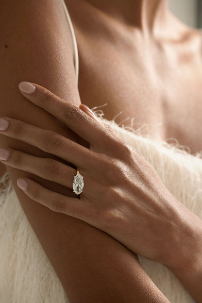 5.20 CT East-West Moval Solitaire Lab Grown Diamond Engagement Ring