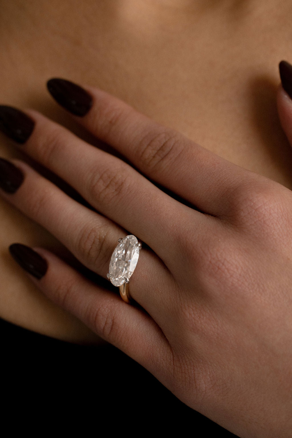 5.20 CT East-West Moval Solitaire Lab Grown Diamond Engagement Ring