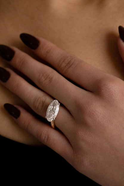 5.20 CT East-West Moval Solitaire Lab Grown Diamond Engagement Ring