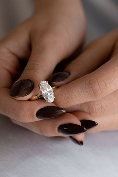 3.00 CT Moval Solitaire Lab Grown Diamond Engagement Ring
