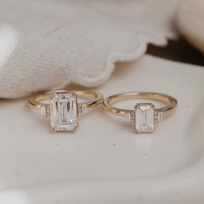 3 CT Emerald Shaped Cluster Moissanite Engagement Ring