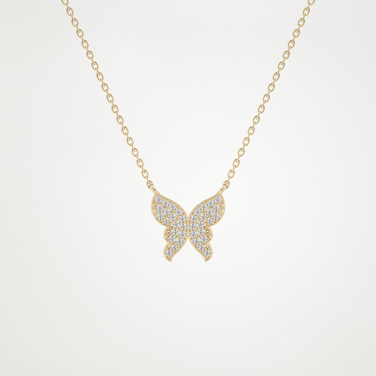 0.094 TCW Round Lab Grown Diamond Butterfly Necklace