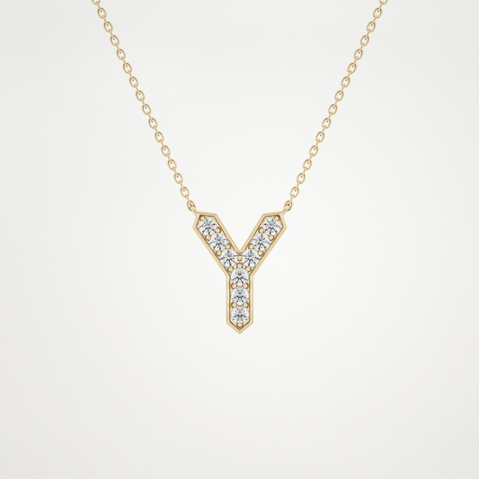0.23 TCW Round Lab Grown Diamond Y Initial Pendant Necklace