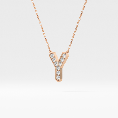 0.23 TCW Round Lab Grown Diamond Y Initial Pendant Necklace