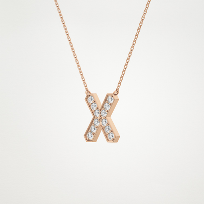 0.31 TCW Round Lab Grown Diamond X Initial Pendant Necklace