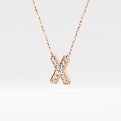 0.31 TCW Round Lab Grown Diamond X Initial Pendant Necklace