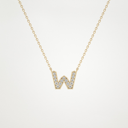 0.084 TCW Round Lab Grown Diamond W Initial Pendant Necklace