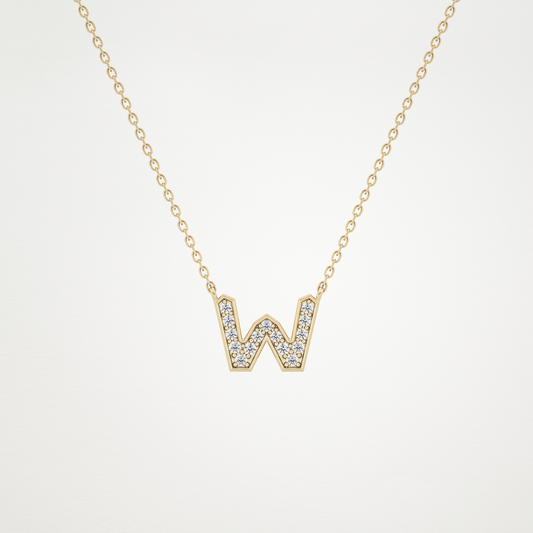 0.084 TCW Round Lab Grown Diamond W Initial Pendant Necklace