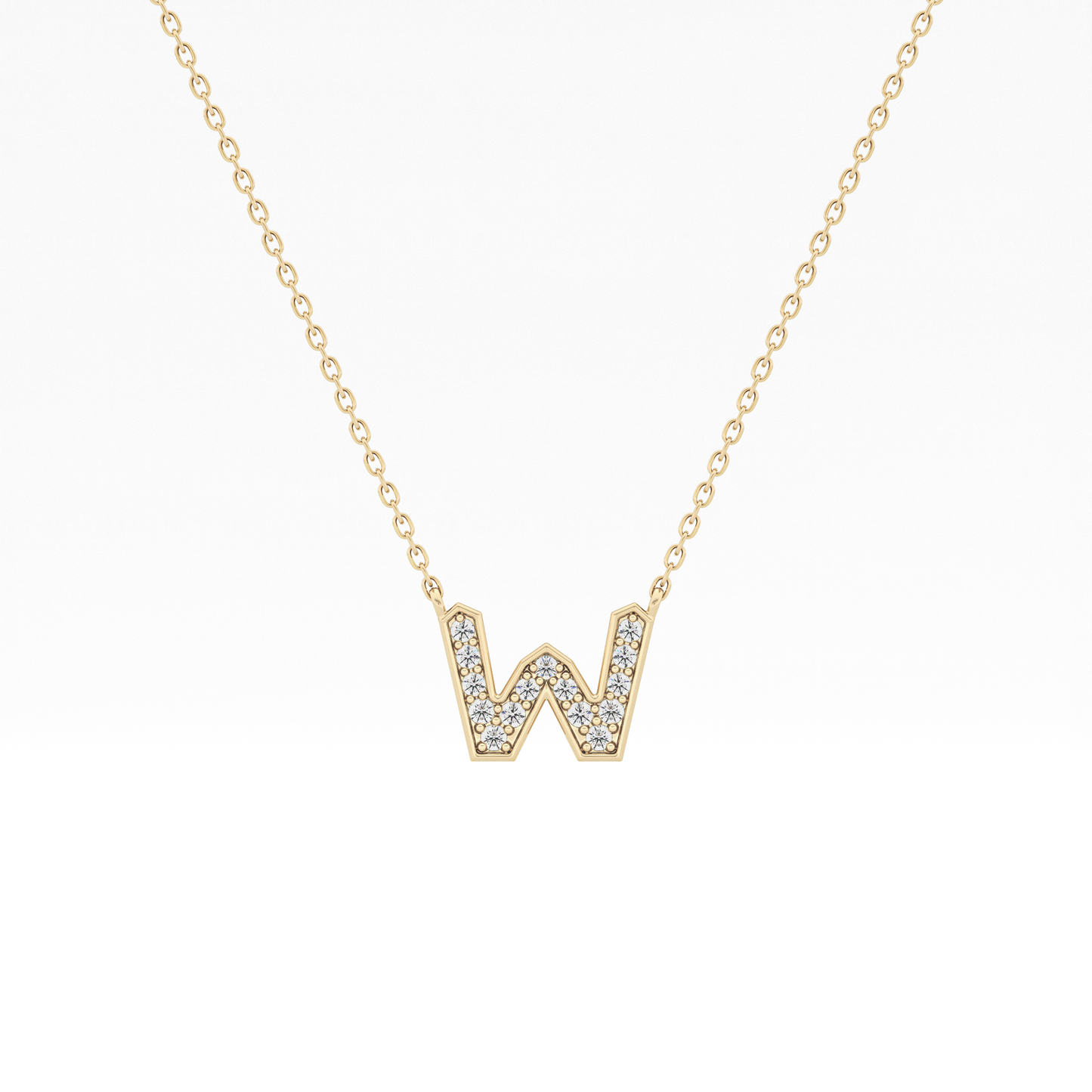 0.084 TCW Round Lab Grown Diamond W Initial Pendant Necklace