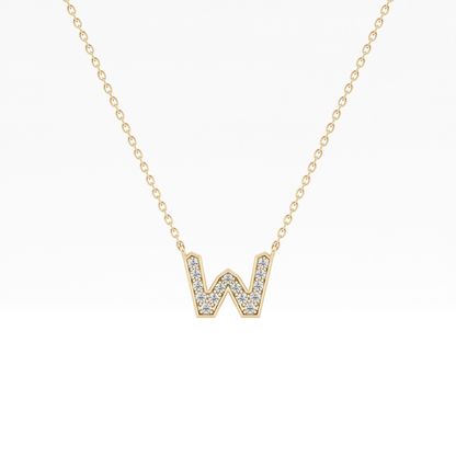0.084 TCW Round Lab Grown Diamond W Initial Pendant Necklace