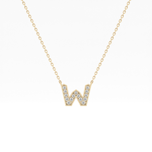 0.084 TCW Round Lab Grown Diamond W Initial Pendant Necklace
