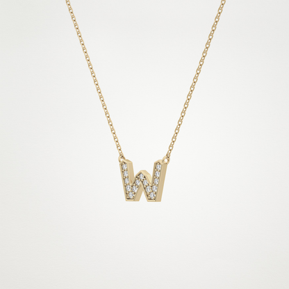 0.084 TCW Round Lab Grown Diamond W Initial Pendant Necklace
