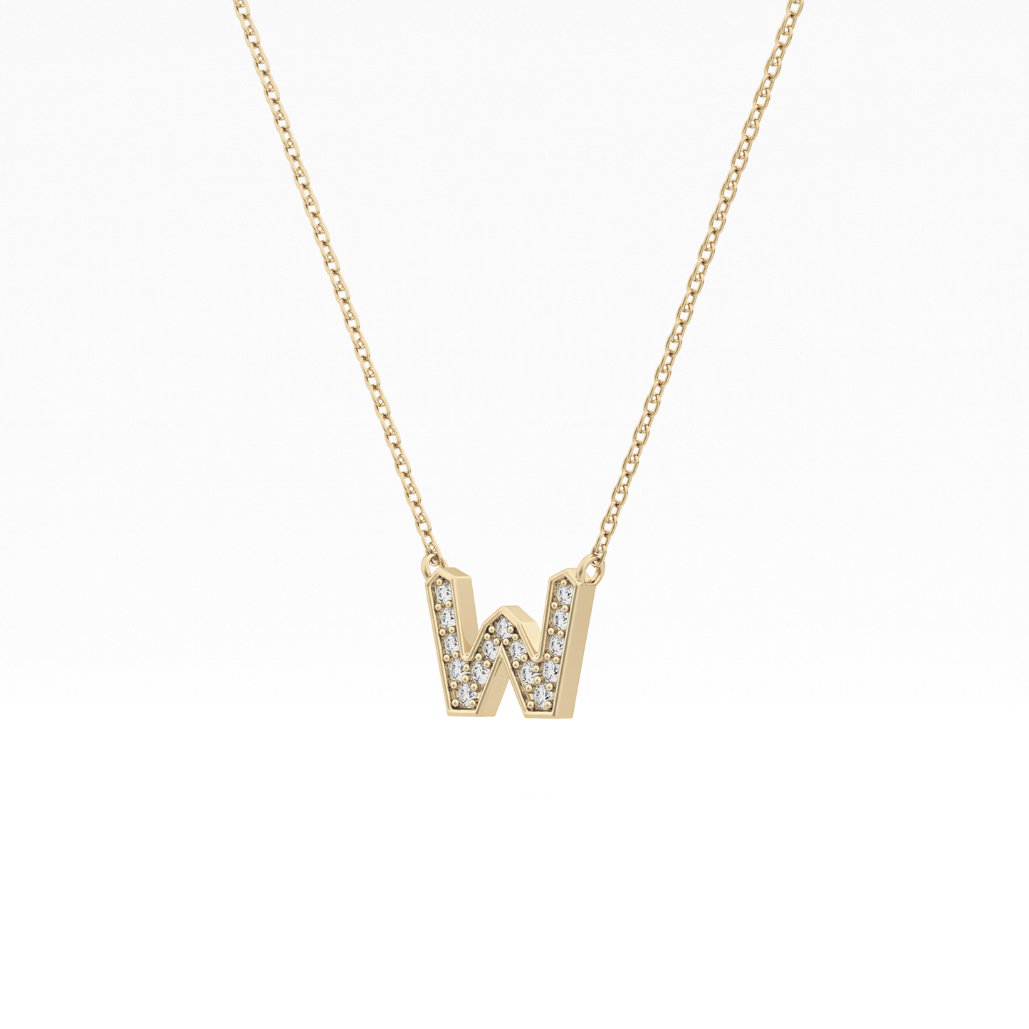 0.084 TCW Round Lab Grown Diamond W Initial Pendant Necklace