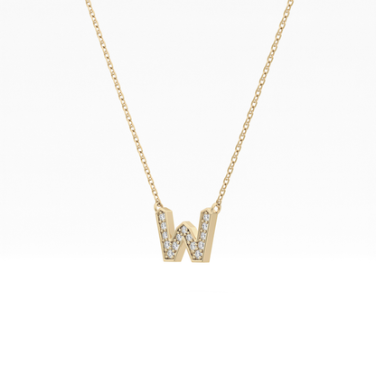 0.084 TCW Round Lab Grown Diamond W Initial Pendant Necklace