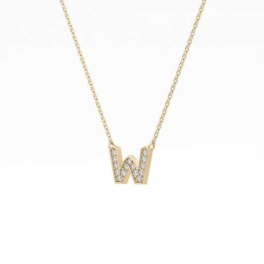 0.084 TCW Round Lab Grown Diamond W Initial Pendant Necklace