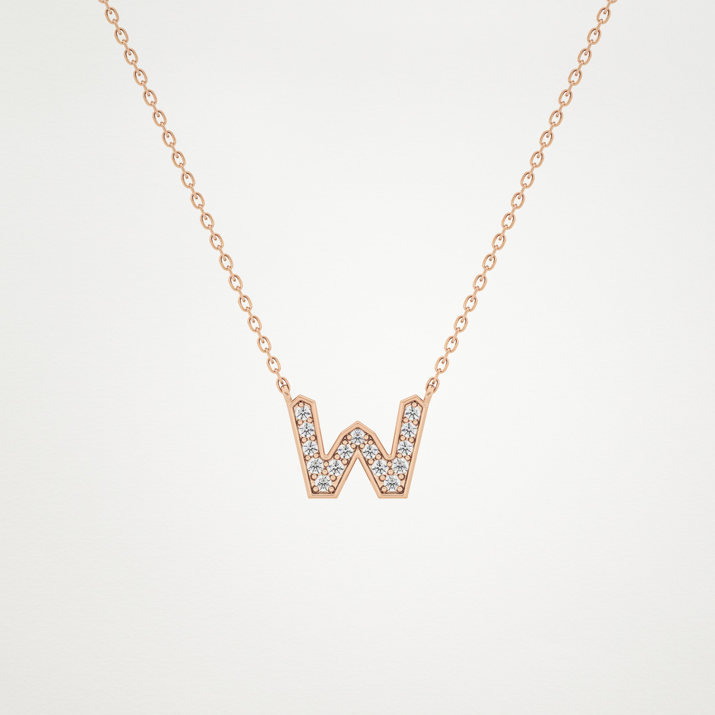 0.084 TCW Round Lab Grown Diamond W Initial Pendant Necklace